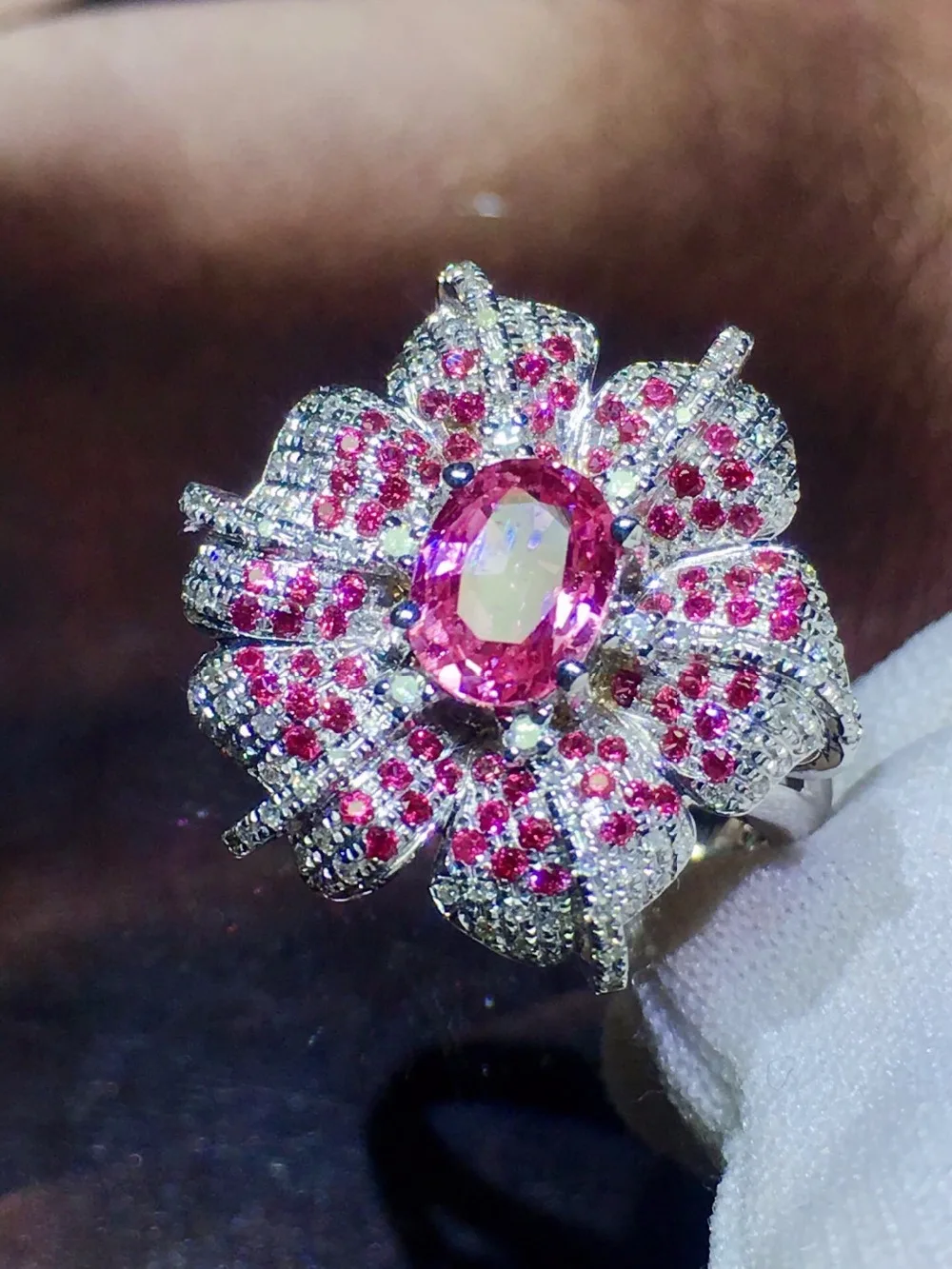 Pink Sapphire Ring Real Pure 18 K Natural Pink Padparadscha Sapphire Gemstones 0.92ct Diamonds Stone Female Ring