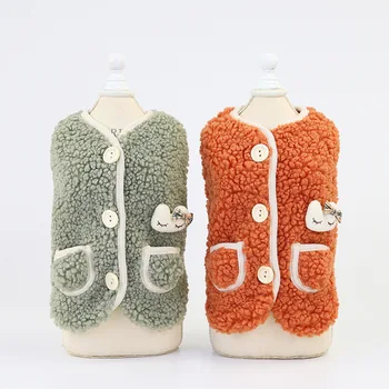 

Orange Green Colors Two Feet Warm Dog Clothes for Autumn Puppy Velvet Vest Warm Dog Clothing with Double Pocket Cachorro Roupa