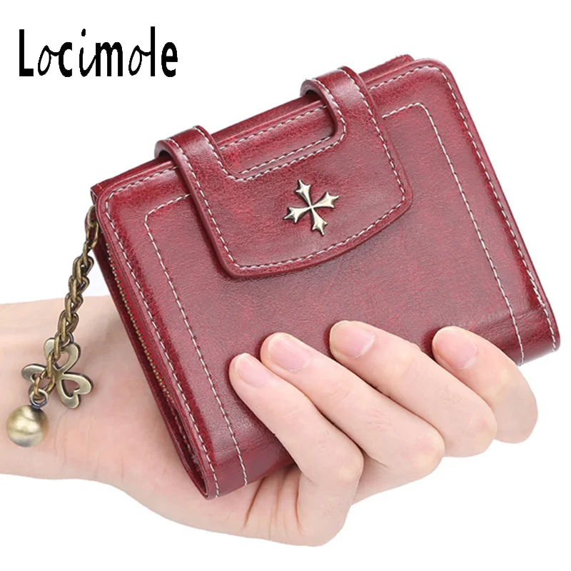 

Locimole Leather Women Wallet Vintage Card Hoder Purse Wallet Short Wallet Women Purse Billetera Mujer BIC186 PM49
