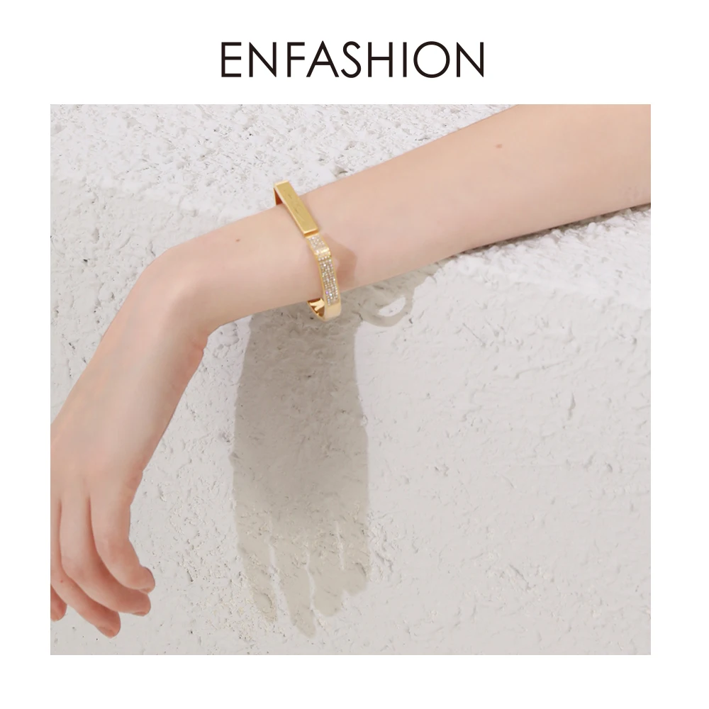 ENFASHION, элегантные, Кристальные, d-образные браслеты-манжеты, браслеты для женщин, золотой цвет, нержавеющая сталь, Открытый браслет, модное ювелирное изделие, B2044
