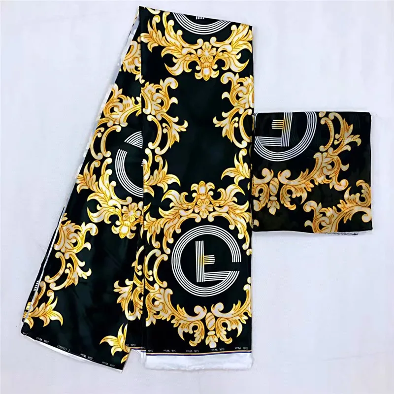 

african digital printed silk satin fabric soft and smooth 4+2yards/pcs African Silk Satin Fabric for Party Dress M98-31