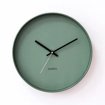 

Green Color Hanging Clock Simple Modern Mute round Bedroom Living Room Quartz Watch Creative New Style Clock One Product