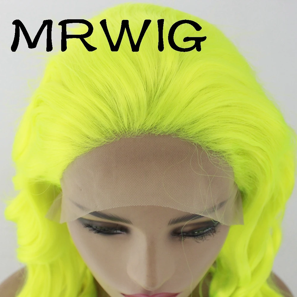 MRWIG часть блестящий зеленый длинный кудрявый Жаростойкие Волокна синтетические Детские волосы бесклеевой передний кружевной парик коричневый кружевной колпачок