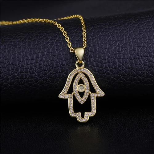 Gold Necklace Juya, женское модное ожерелье с кулоном, микро ПАВЕ, циркон, Хамса, рука Фатимы, сглаза, золото/серебро/розовое золото, колье, ожерелье - Окраска металла: Gold Necklace