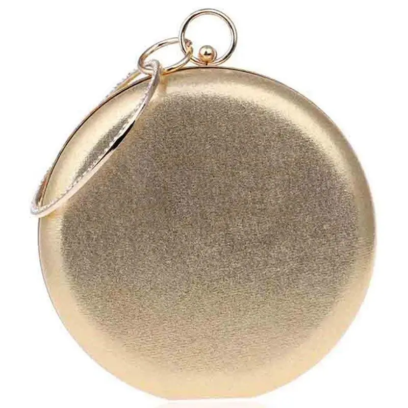 

LJL-Round Shaped Women Evening Bags Diamonds Simple Clutches Chain Shoulder Bags Gold