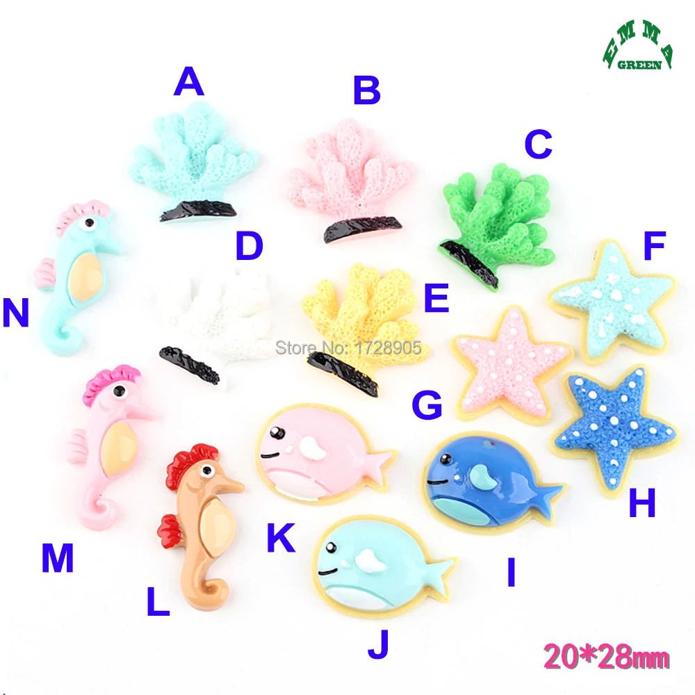 

Resin Flatback Cabochon Kawaii DIY Craft Decoration Ocean Starfish Cabochons 10pcs Coral Charms For Phone Seahorse Charm diy