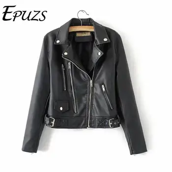 

Winter zipper PU leather jacket women long sleeve baisc faux fur coat female black pockets fur motorcycle biker jacket 2019