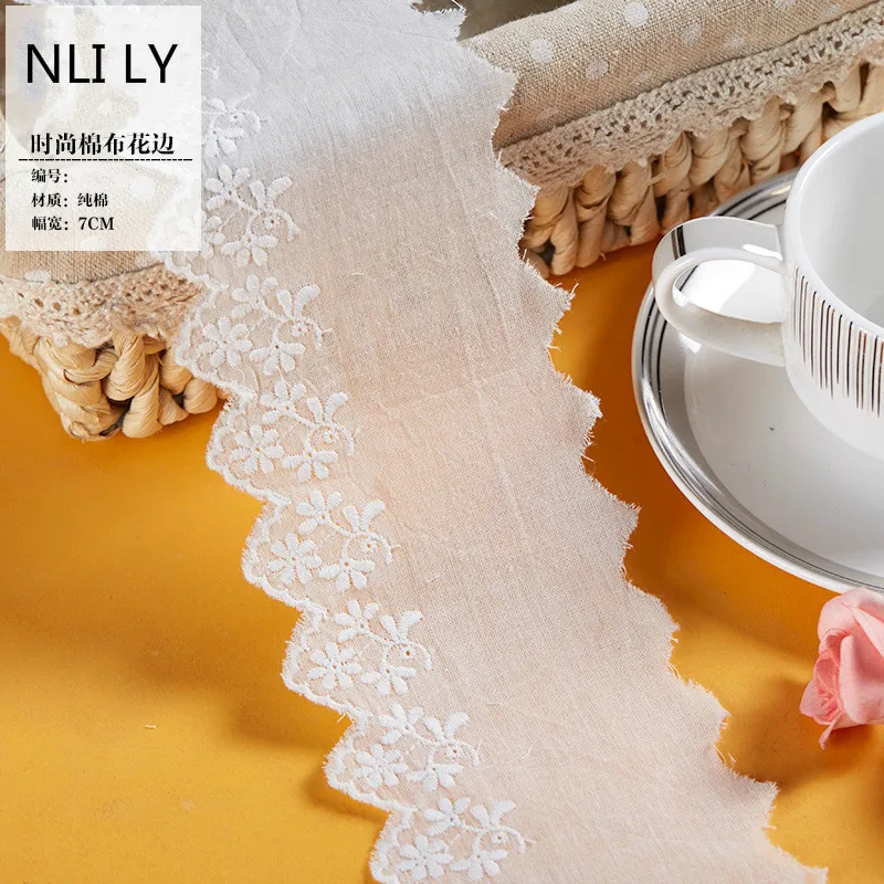 

14 yards Spot supply embroidery cotton fabric trim factory cheap direct women's clothing accessories pure cotton lace 7 cm wide