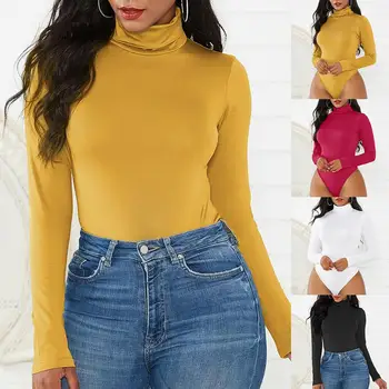 

Sexy Women Solid Color Turtle Neck Long Sleeve Slim Stretchy Leotard Bodysuit Turtle Neck Slim Stretchy Leotard Bodysuit
