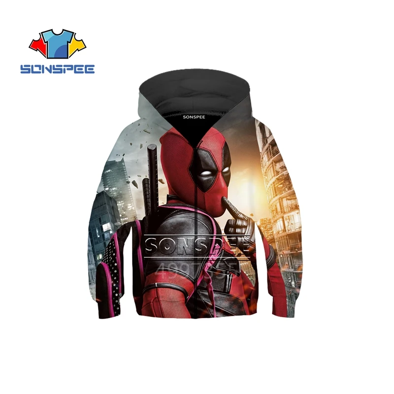 SONSPEE/толстовка с 3D принтом Дэдпул супергероев Marvel 2; повседневные толстовки для мальчиков и девочек-подростков; уличная толстовка с капюшоном; забавная одежда; Z15