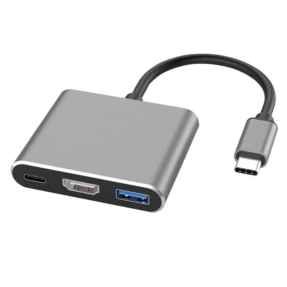 Usb C HDMI USBC к HDMI 3,1 конвертер адаптер Тип C к DMI/USB 3,0/type C адаптер тип-c Алюминий для Apple Macbook - Название цвета: Серый