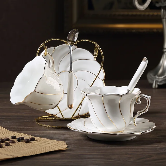 Rice Gold Rose Tea Set 800ml Bone China Teapot Coffee Cup Saucer Set  Afternoon Tea Cup 225ml Drink Cup Kitchen Bar Supplies - Teaware Sets -  AliExpress