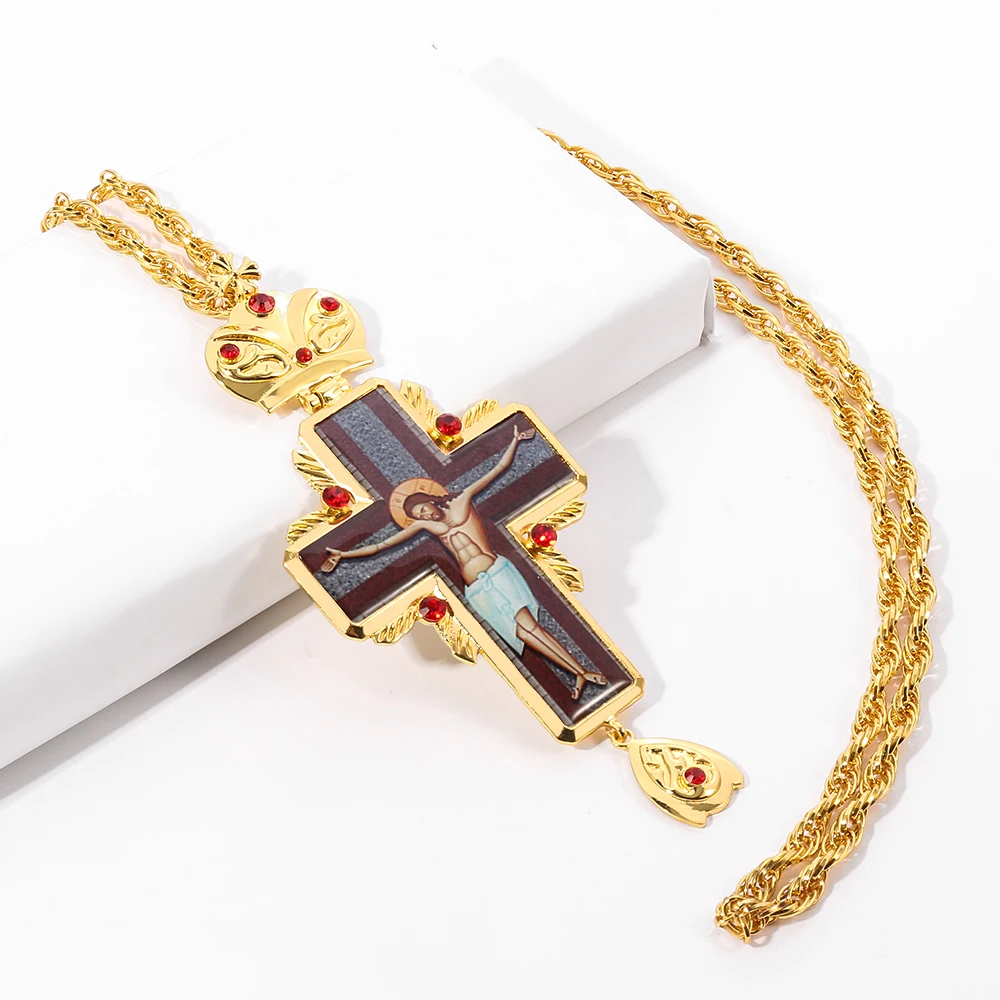 120CM long chain religious chest necklace with box Cross Crucifix Religious Icon Orthodox Tradition Priests Pendant | Украшения и