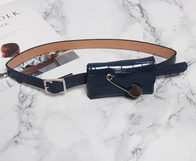 Navy Blue Новая мода лето осень простая металлическая пряжка Съемная искусственная кожа мини-сумка Пояс Ремни для женщин N574 - Цвет: Navy Blue