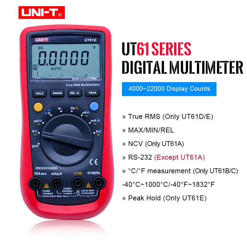 Цифровой мультиметр UNI-T UT61A UT61B UT61C UT61E с интерфейсом true RMS RS232 Автоматический