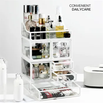 

Large Capacity Cosmetic Organizer Makeup Brush Case Transparent Organizador for Lipstick Jewelry Earring Make Up Storage