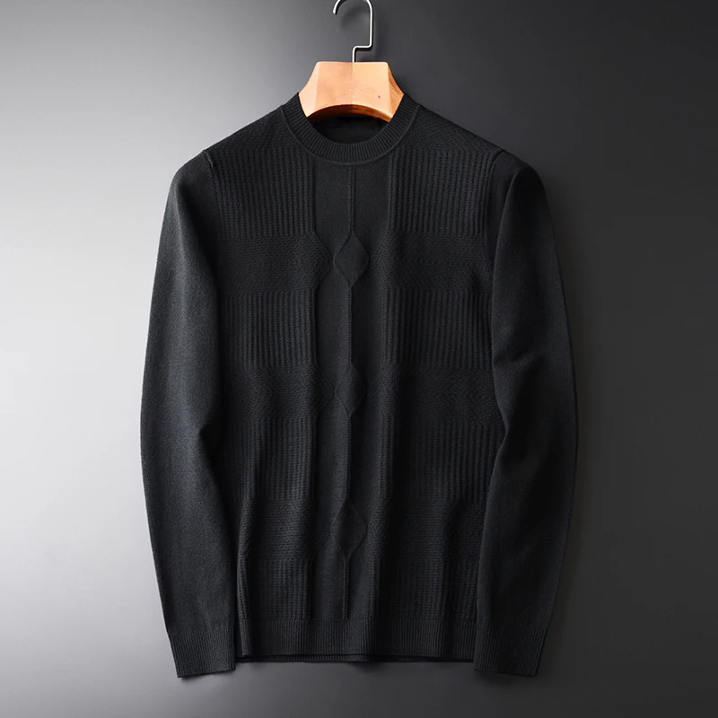 Men Sweater Fashion Dark Grain Jacquard Black Round Collar Sweaters Autumn And Winter Pullover Masculino Mens Sweaters