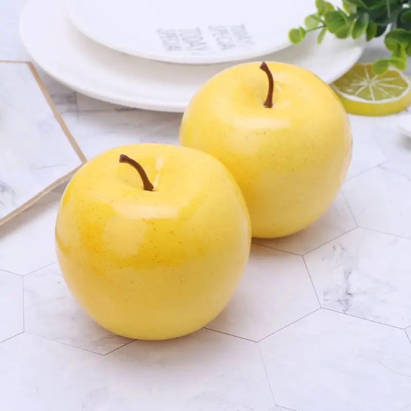 Реалистичный Реалистичный искусственный фруктовый яблоко ярко-желтый цвет кухня поддельный дисплей Еда Декор Ремесло