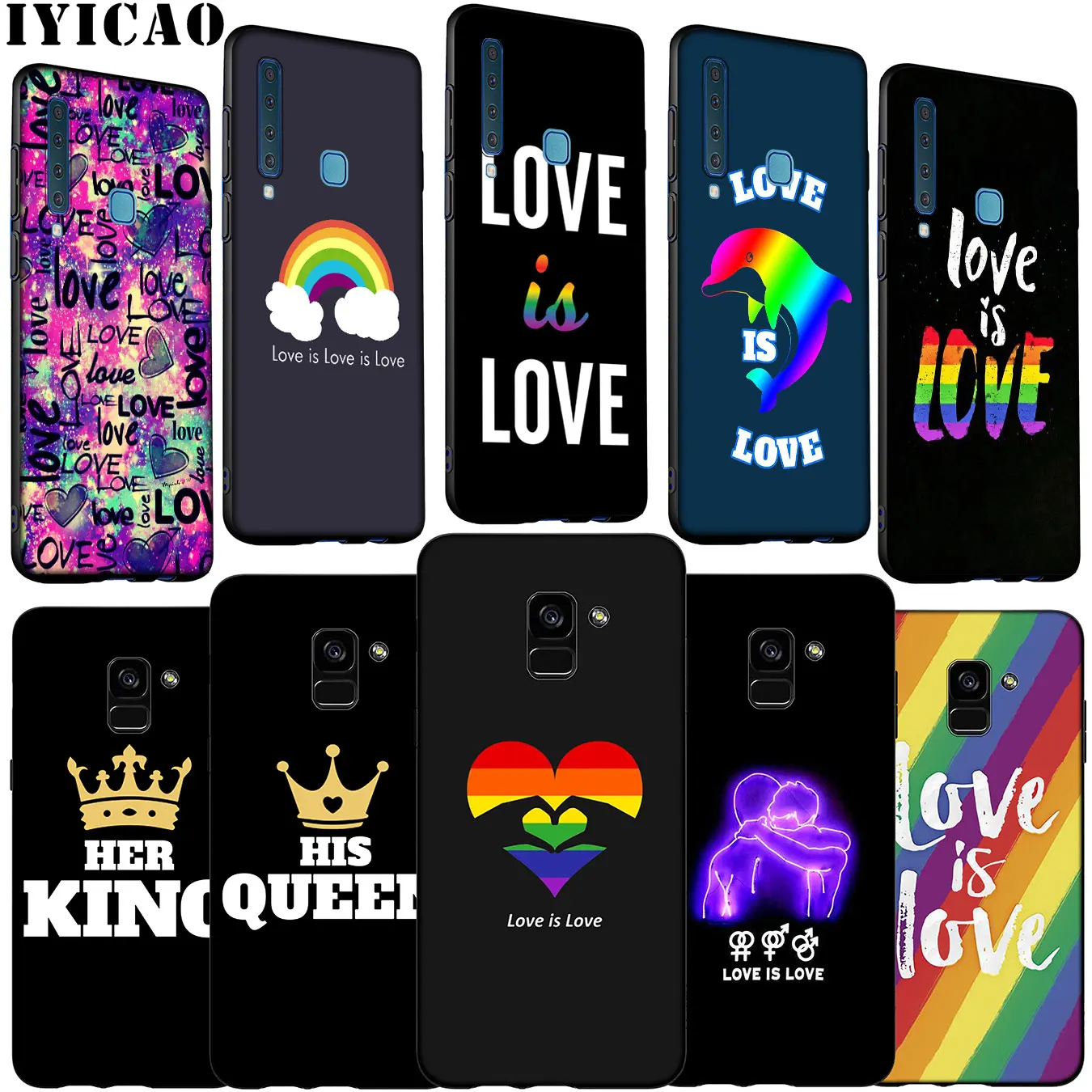 Love Is LGBT Rainbow Heart Soft Silicone Phone Case for Samsung Galaxy A6 A7 A8 A9 2018 A3 A5 2016 2017 Note 9 8 10 Plus |