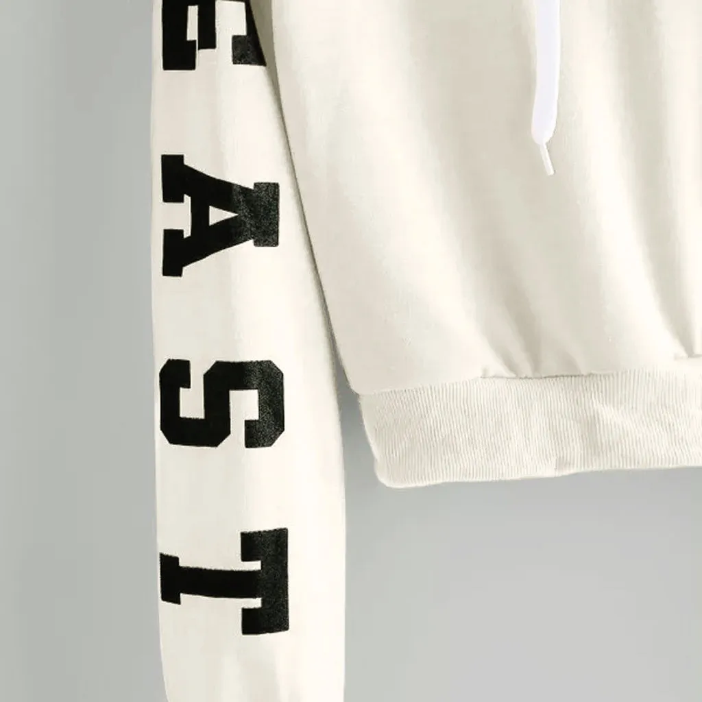 Girls Long Sleeve Hoodie Sweatshirt Crop Top with Letter Print - Red, Khaki, Yellow (Woman's Cropped Sweatshirts) image 5