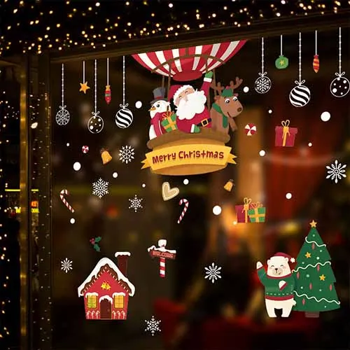 Merry Christmas настенная Рождественская наклейка украшение стеклянная наклейка Рождественская елка узор стекло для витрин дверной фон