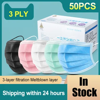 

50/100pcs Disposable Non-woven Medical Face Masks Anti-Pollution 3 Ply Filter Safety Dust 5 Colors Mask Meltblown Surgical Mask