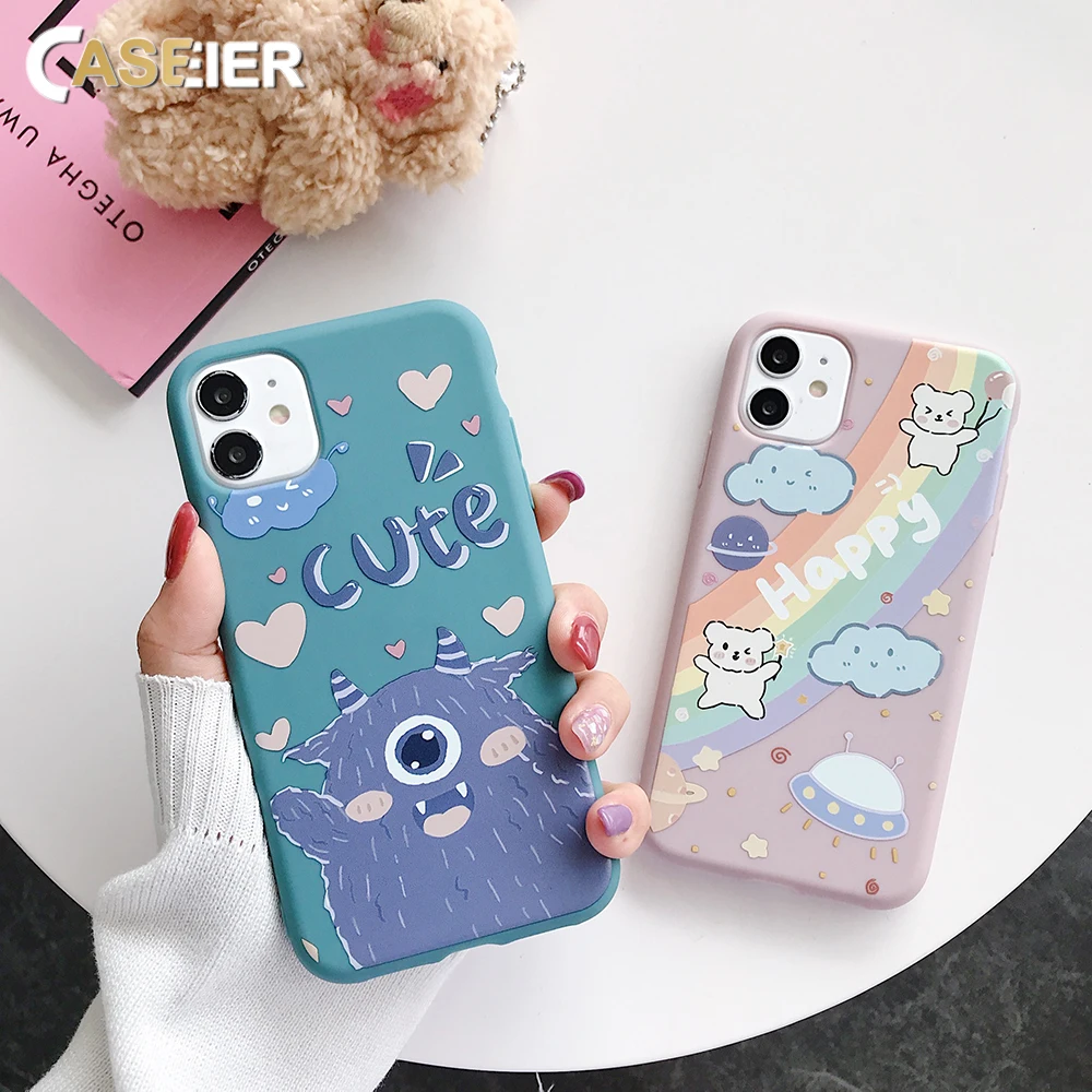 CASEIER Мягкий силиконовый чехол для телефона iPhone 11 Pro X XS MAX XR милый монстр Радуга