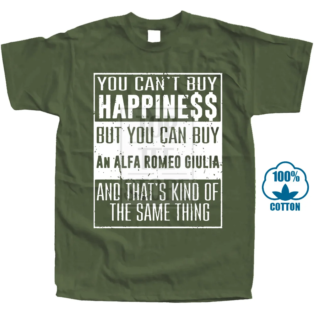 Tshirtshark You't Buy Happiness Alfa Romeo Giulia футболка с сердечками и машинками для влюбленных 015283 - Color: Army green