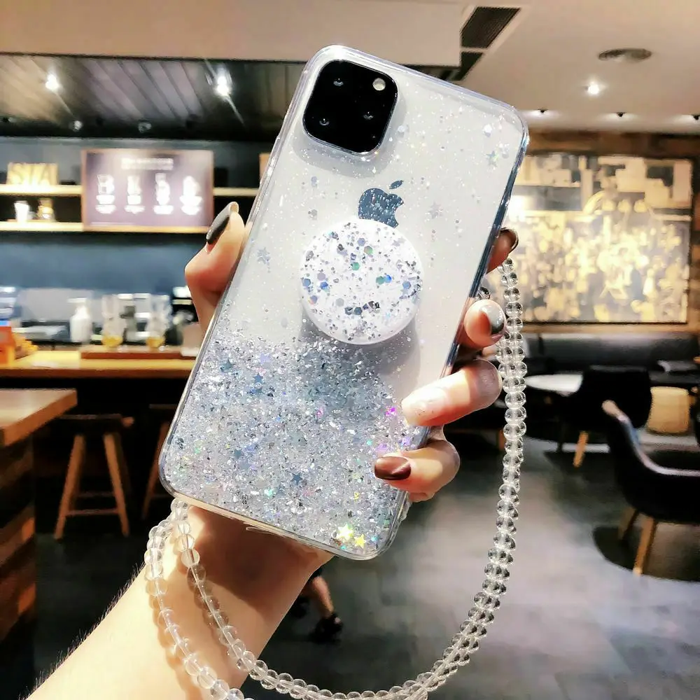 Bling Glitter Case For iPhone 11 Pro Max 11 Pro 11 XS XR X XS Max 6s 6 7 8 PlusSlim Case With Stand Holder Phone Cases Socket