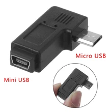 90 ° esquerda & direita angular mini usb 5pin fêmea para micro usb masculino adaptador de sincronização de dados