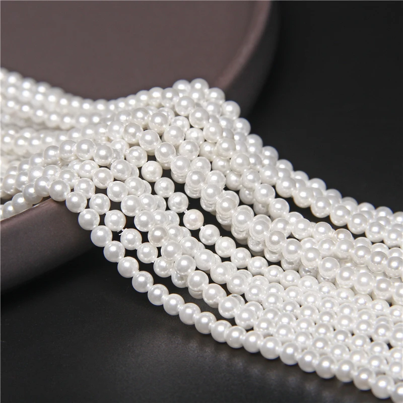 Faux Pearl White color 4mm Beads Strand 26 inch long Jewelry Making white Pearl  Beads