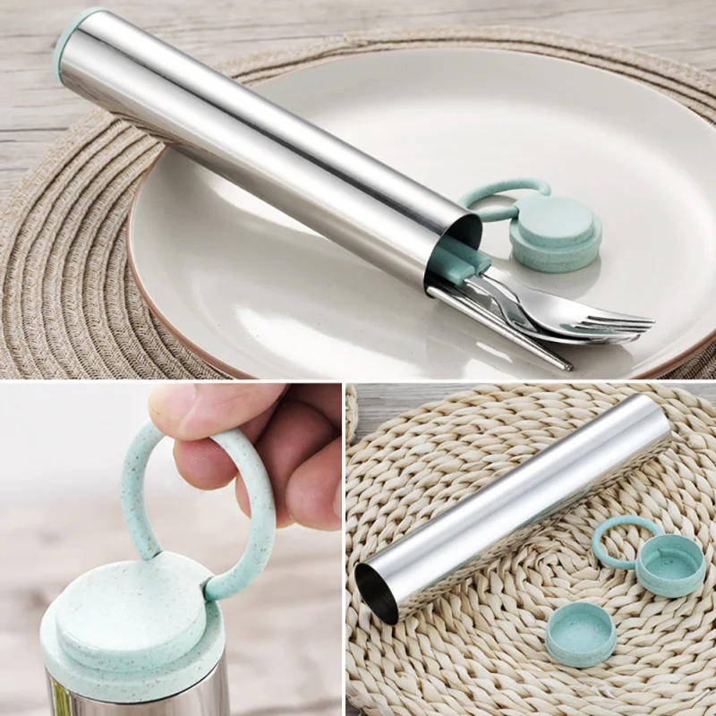304 нержавеющая сталь Пшеница бледно-желтая посуда набор портативный набор столовых приборов с Упаковка для хранения палочки для еды, ложки и вилки набор