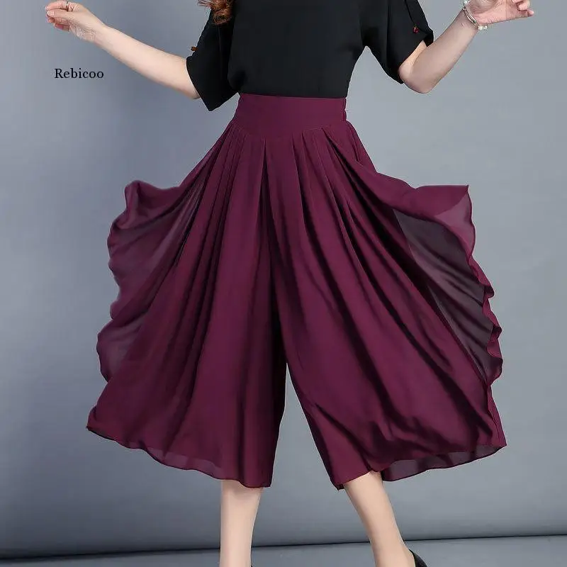 

Женские Летние шифоновые брюки, юбка-брюки, женские модные Свободные повседневные брюки с высокой талией в Корейском стиле