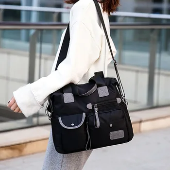 

New Ladies Fashion Waterproof Oxford Tote Bag Casual Nylon Shoulder Bag Mummy Bag Large Capacity Canvas Bag Black