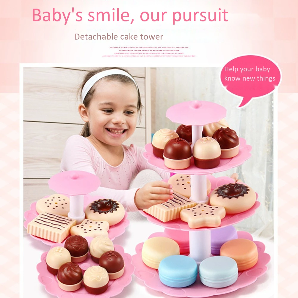 23Pcs Kids Role Play Simulation Birthday Cake Stand Removable Macaron Shelf Early Educational Kids Toy