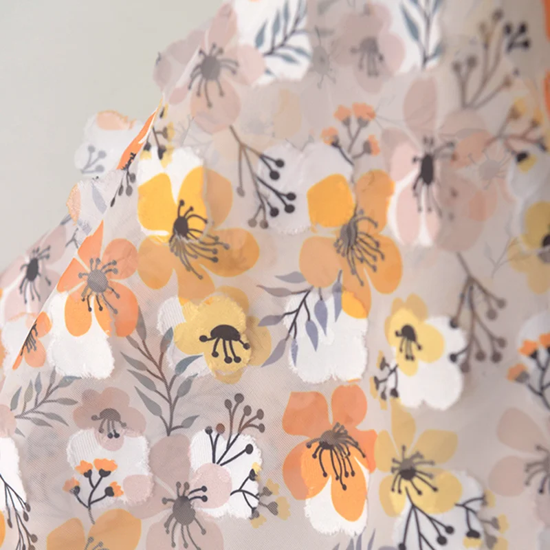 Orange Yellow Flower Branches Petals Polyester Fiber Fabric Shirt Dress Clothing Handmade Diy | Дом и сад