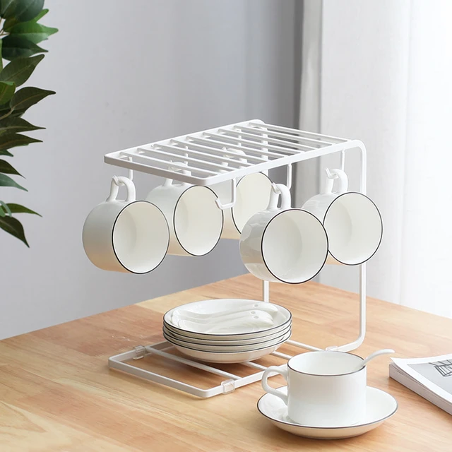 Mug Holder Coffee Cup Holder Tea Set Stand Dishes Organizer Wrought Iron  Storage Drying Rack for Kitchen Living Room Home Decor - AliExpress