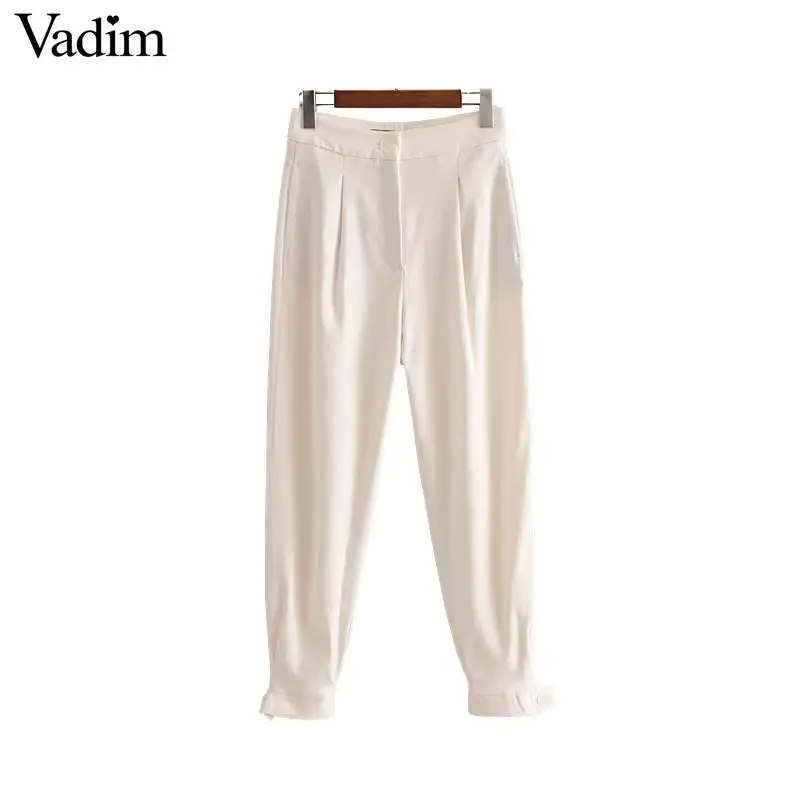 Vadim женские стильные бежевые шаровары брюки на молнии дизайн карманы Женские повседневные Шикарные Длинные брюки pantalones KB144