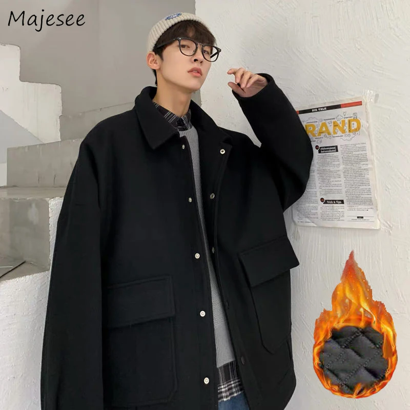 Wool Men Solid Big Pockets Winter Thick High Quality Plus Size 3XL All-match Streetwear Mens Clothing Coat Korean Fashion Casual Wool Men Solid Big Pockets Winter Thick High Quality Plus Size 3XL All-match Streetwear Mens Clothing Coat Korean Fashion Casual