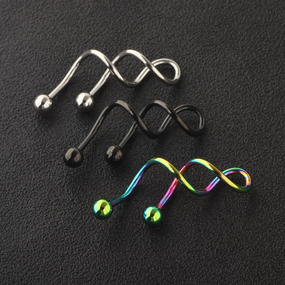 JUNLOWPY Twist Spiral Ear Industrial Spiral Navel Belly Button Ring Piercing Barbells Nombril Ombligo Earring Piercing Jewelry
