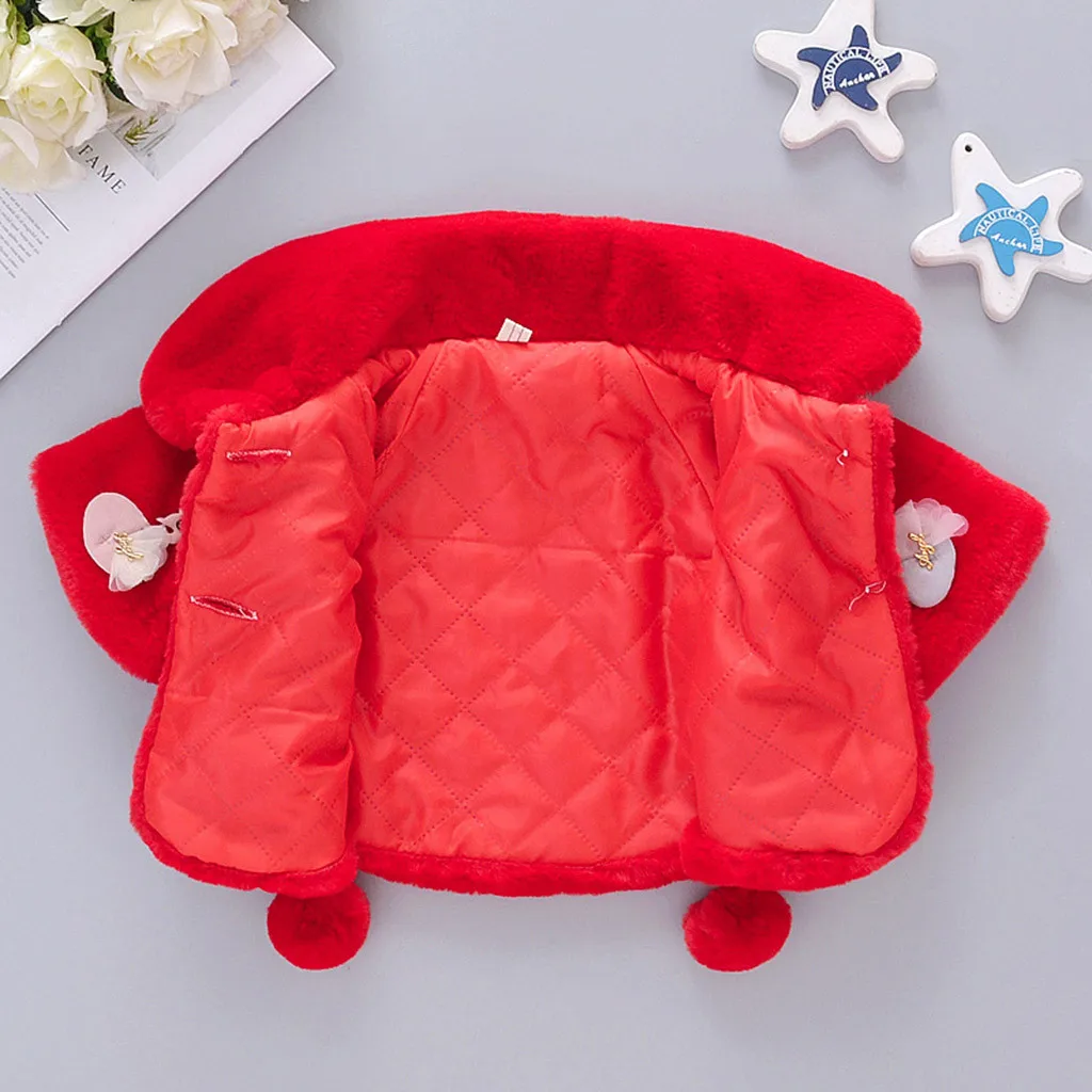 Sweet Toddler Baby Girls Winter Cartoon Bow Faux Fur Cape Cute Pompom Windproof Coat Warm Cloak Kids Clothes winterjas meisje
