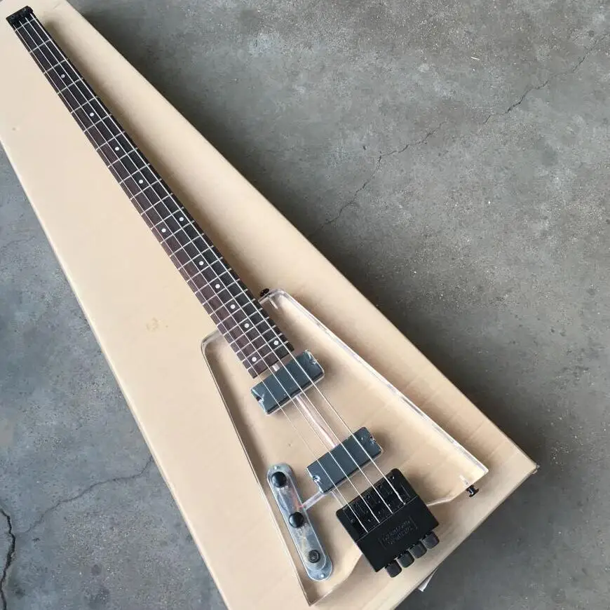 left handed 4 strings bass backhanded acrylic body headless bass lefty