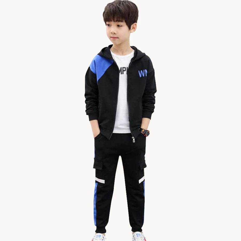 Clothes For Boys Hooded Jacket &amp Pants T-shirt 3 Pcs Clothing Patchwork Suit Boy Autumn Sport School | Детская одежда и обувь