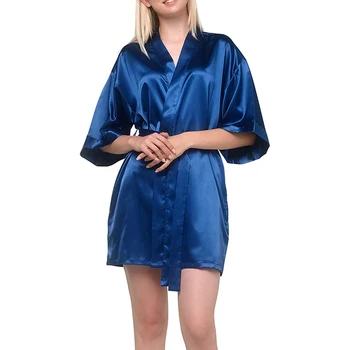 

2020 Women's Kimono Robes Lady Girls Plain Satin Sleepwear Ladies Half Sleeve Gown Silky Lingerie Robes Lightweight Night Wear
