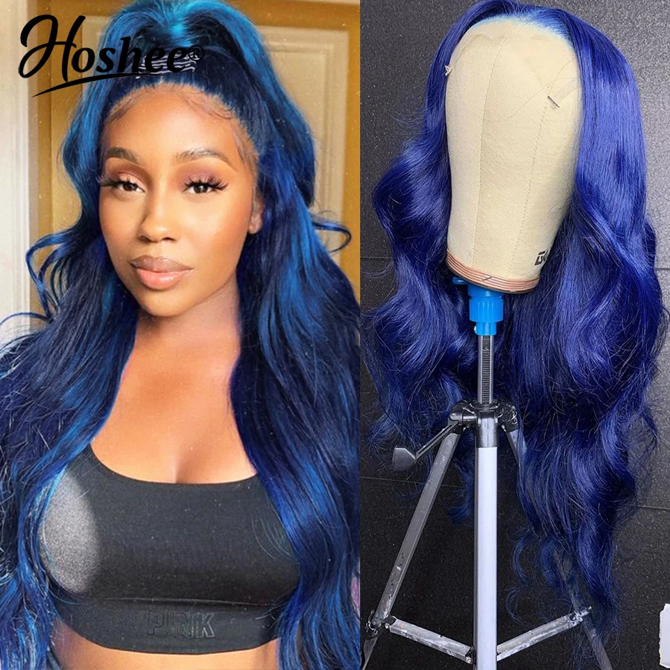 

180% Brazilian Remy Transparent Lace Front Wig Blue Color Loose Body Wave Lace Front Human Hair Wigs For Black Women Hairs