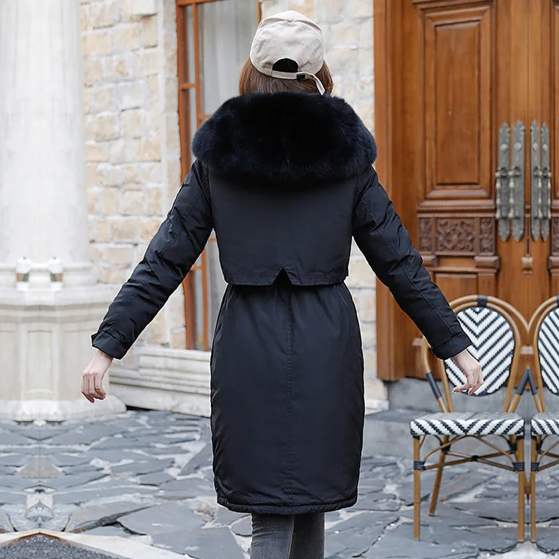 FICUSRONG модные дизайнерские женские зимние куртки пальто теплые толстые большой меховой воротник тонкие парки длинные Parker одежда из хлопка