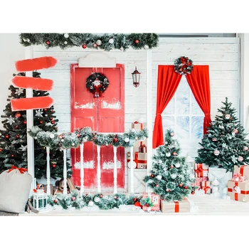 

Photo Background Wooden Board Door Wall Window Merry Christmas Tree Party Decor Child Photography Backdrop For Photo Studio