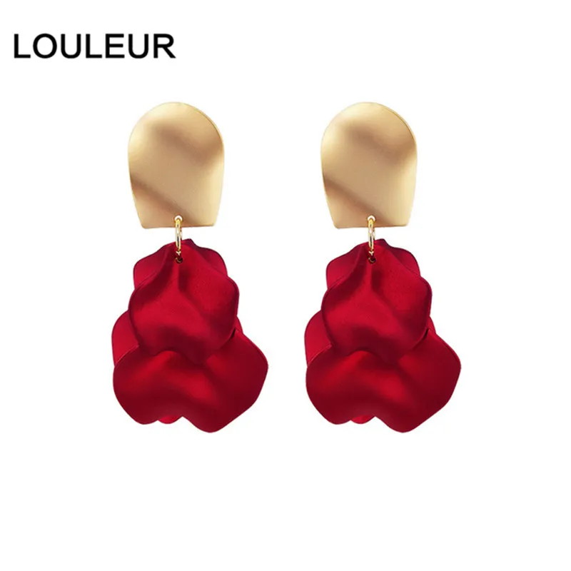 Louleur акриловые лепестки роз 925 Серебряные длинные висячие серьги для женщин модные висячие серьги женские богемные Новые Вечерние ювелирные изделия - Окраска металла: Short flower