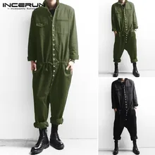 INCERUN, мужской модный комбинезон, комбинезон с длинным рукавом, несколько пуговиц, уличная одежда, повседневные штаны, мужские брюки-карго, комбинезон, Harajuku
