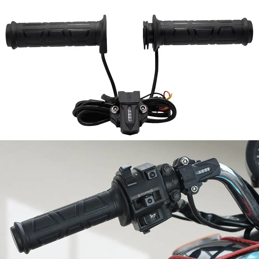 22 мм руль для езды на мотоцикле, регулируемая температура, Теплые ручки с электрическим подогревом, силиконовые волокна, Пять передач, регулировка